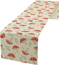 Mushroom Table Runner,Vintage Plant Print Table Runner for Kitchen Dining Table Home Party Decoration 13x108 Inch