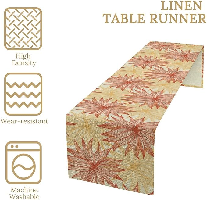 Autumn Chrysanthemum Table Runner, Vintage Modern Geometric Floral Boho Table Runner for Kitchen Dining Bedroom Living Room Table Decor for Indoor Outdoor Home Party, 13x120 Inch