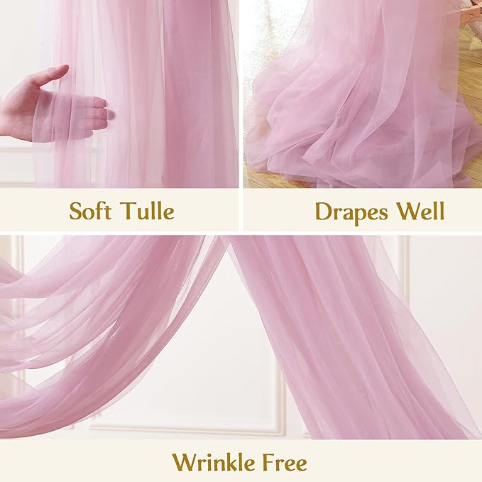 Wedding Arch Draping Fabric Backdrop 2 Panel 60" x 26Ft Dusty Rose Drapes Curtains for Wedding Reception Sheer Tulle Backdrop Curtain for Ceremony Birthday Party Baby Shower Arbor Ceiling Decorations