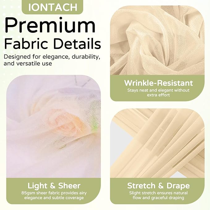 Wedding Arch Draping Fabric 29" x 19Ft Sheer Drapes for Backdrop Wedding Ceremony Reception Ceiling Decor Curtain Baby Bridal Shower Decoration (Champagne, 3 Panels)