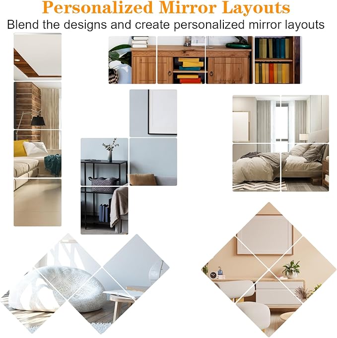 16Pcs Mirror Centerpieces for Tables, 7.87 x 7.87inch Square Mirrors Candle Plate Acrylic Wall Mirror Tiles for Wedding Table Party Centerpieces DIY Craft, 2mm