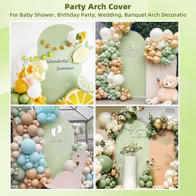 HEMMOTOP Green Arch Cover, 7.2 ft Spandex Wedding Balloon Arch Covers Stretchy Backdrop, Round Top Photo Stand Cover for Birthday, Baby Shower, Party, Reusable Double-Sided (Matcha Green, 7.2 ft)