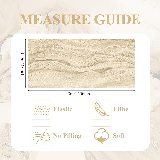Asee'm 3pcs Cheesecloth Table Runner 120 Inches Long Beige Boho Gauze Cheese Cloth Runner 10FT Rustic Sheer Table Runners for Christmas Wedding Party Baby Shower Spring Easter Decoration