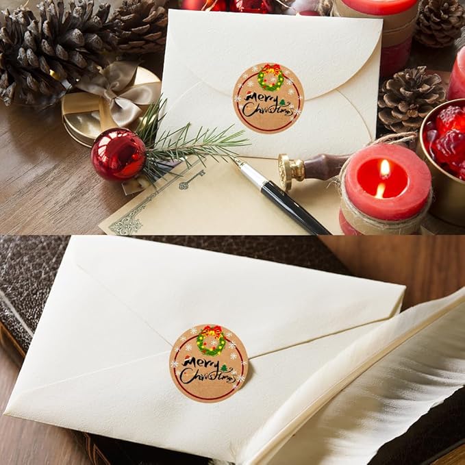 100-1000pcs Custom Stickers Merry Christmas Stickers Personalized Labels Adhesive Xmas Decorative Envelope Seals Stickers for Cards Gift Boxes(VSquare-2)