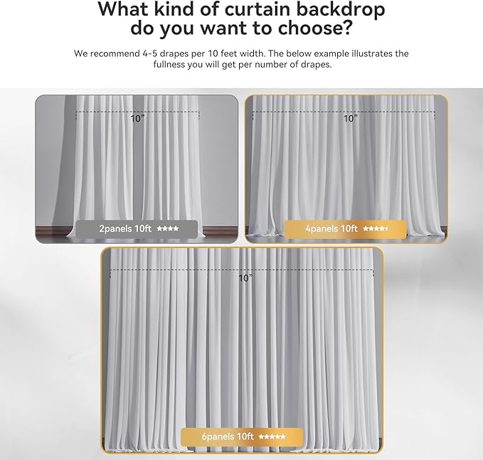 10×10ft Tulle Backdrop Curtains with Lights String - 300LED Fairy Lights Sheer Curtain Backdrop for Weddings Baby Shower and Birthday Party Decorations(8 Panels 5×10ft)