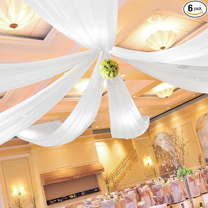 6 Panels White Ceiling Drapes for Wedding 5ftx10ft Arch Draping Fabric Cheesecloth Sheer Curtain Romantic Decorations for Party Banquet Ceremony Stage