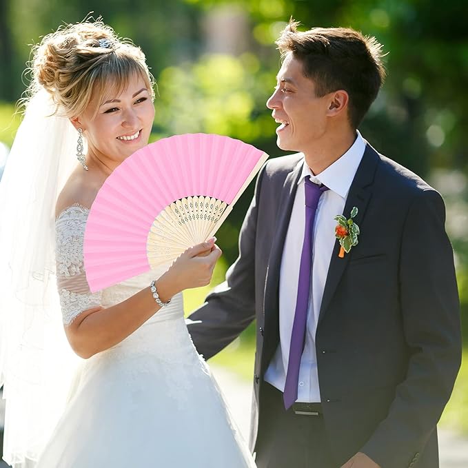 Aneco 48 Pieces Handheld Paper Fans Paper Folding Fans with Bamboos for Wedding Gift, Party, Home, DIY, Multicolor