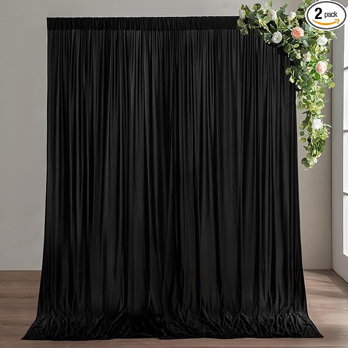 10ft×9ft Black Backdrop Curtain, Wrinkle Free Thick Polyester Drapes for Backdrop, 2 Panels 5ft x 9ft Photo Backdrop Curtains for Parties Birthday Wedding Graduation Photography Background Cloth