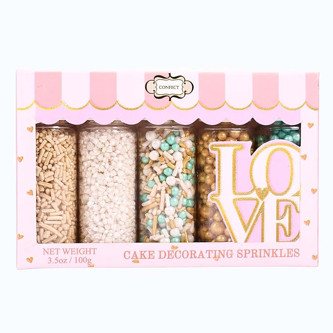 Confect Sprinkles- Fairytale Frozen Cake Decorating Sprinkles – Teal, White & Glittering Gold Pearl Dragees, Pearl Jimmies & White Sparkling Sugar – Edible Sprinkle Mix for Cakes, Cupcakes, Cookies & Party Desserts- Vegan, Gluten-Free, Nut-Free, Soy-Fr...