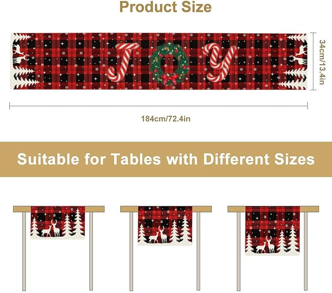 Christmas Table Runner, Red Winter Xmas Holiday Table Cloth Kitchen Dining Table Decoration for Home Party Decor 13x90 Inch