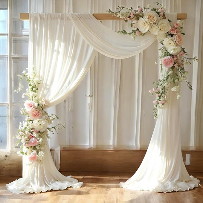 MDS Halloween Chiffon Draping Fabric - 2 Panel, 30" Wide x 40ft Long - Sheer Spooky Arbor & Canopy Drapery for Haunted House Backdrops, Party Ceilings, DIY Costumes & Themed Events - Ivory