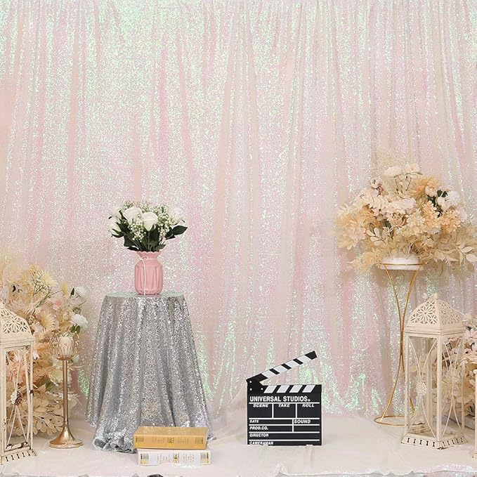 Eternal Beauty White Iridescent Sequin Backdrop, 10x10 Ft Glitter Background Curtains for Shimmer Photography Party Wedding Birthday Back Drop Decor