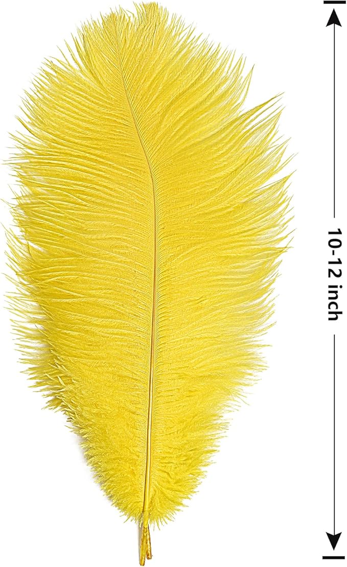 THARAHT Yellow Ostrich Feathers 24pcs Natural Bulk 10-12Inch 25cm-30cm for Crafts Wedding Party Centerpieces Halloween and Home Decoration Feathers