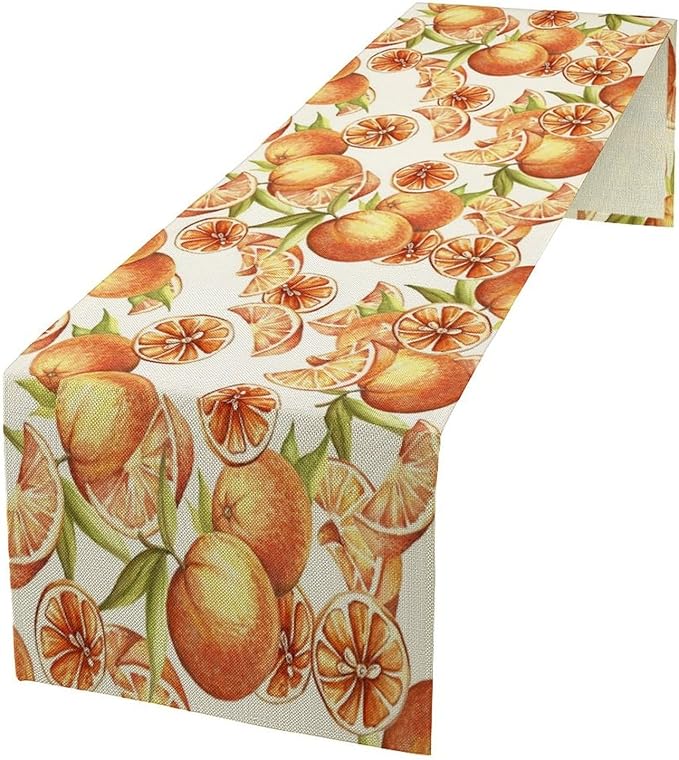 Spring Summer Orange Citrus Table Runner Sweet Fruit Botanical Print Little Cutie Dinner Runner for Farmhouse Baby Shower Party Holiday Home Kitchen Dining Table Decor 13x70