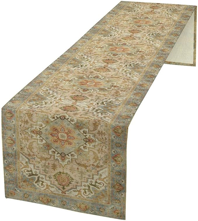 Vintage Boho Floral Table Runner, Rustic Country Farmhouse Yellow Blue Retro Flower Pattern for Home Kitchen Table Decor Dining Coffee Room Party Decor 13x90in