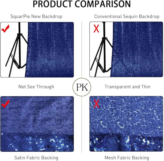 SquarePie Sequin Backdrop Not See Through Thick Background for Glitter Curtain Party 6FT x 8FT Navy Blue