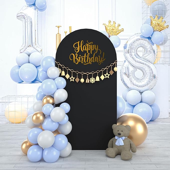 bricia Wedding Arch Backdrop Stand Cover, 7.2FT Double Sided Stretchy Arch Cover Fitted Wedding Birthday Party Banquet Decoration (Black 86.4''Lx48''W)