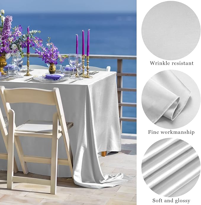 TURSTIN 4 Packs Silver Satin Tablecloth 102 x 58 Inch Overlay Satin Table Cover Rectangle Bright Silk Tablecloth Smooth Fabric Table Decoration for Wedding Banquet Party Events