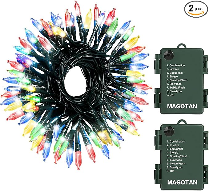 Christmas Lights 50 LED String Lights Battery Operated Clear Mini Lights18ft with Timer for Thanksgiving Day Wreath Christmas Tree Indoor Outdoor Decoration, Waterproof, Multicolor 2Pack
