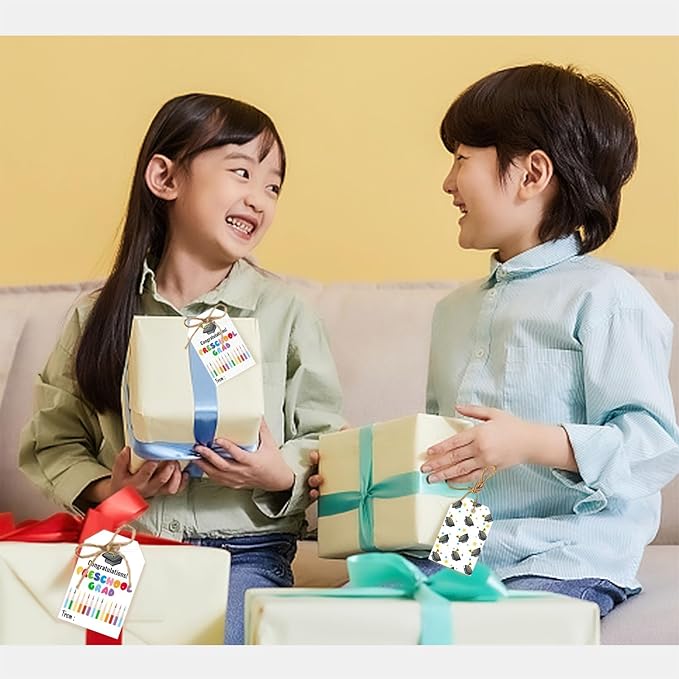 50 Pcs Pre School Graduation Gift Tags, Colorful Congratulations Gift Labels for Graduation Party Decoration Favors (pre School, 2.2 * 3.5)