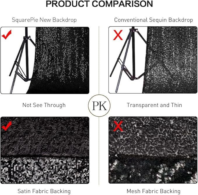 SquarePie Sequin Backdrop Less See Through Thick Stain Background Glitter Curtain Halloween Party 8FT x 8FT Black