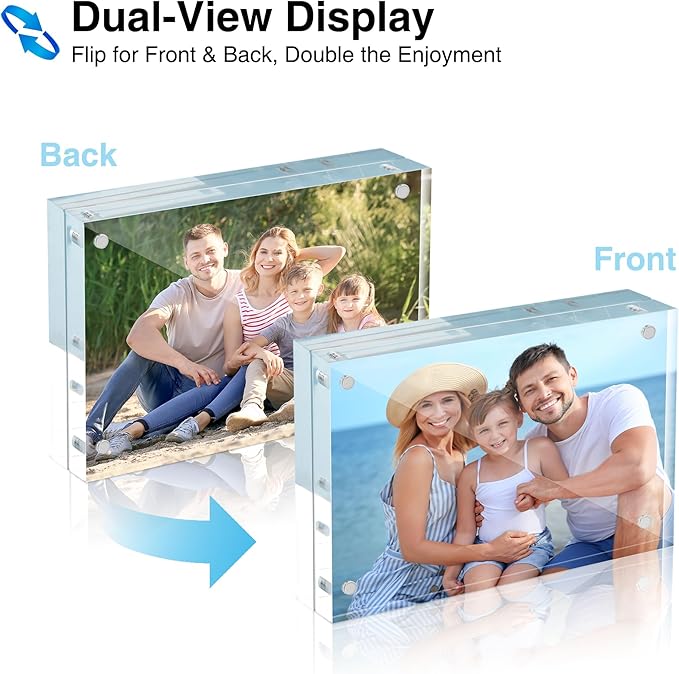 HOUSE DAY Acrylic Picture Frames 3.5x5, 3 Pack Magnetic 3.5 x 5 Picture Frame, Double Sided Clear 3.5x 5 Photo Frame with Microfiber Cloth, Frameless FreeStanding 3.5x5 Frame Gift for Desktop Display