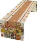 Autumn Table Runner,Thanksgiving Fall Pumpkin Leaves Floral Table Cloth for Kitchen Dining Table Decoration Home Party Decor 13x60 Inch