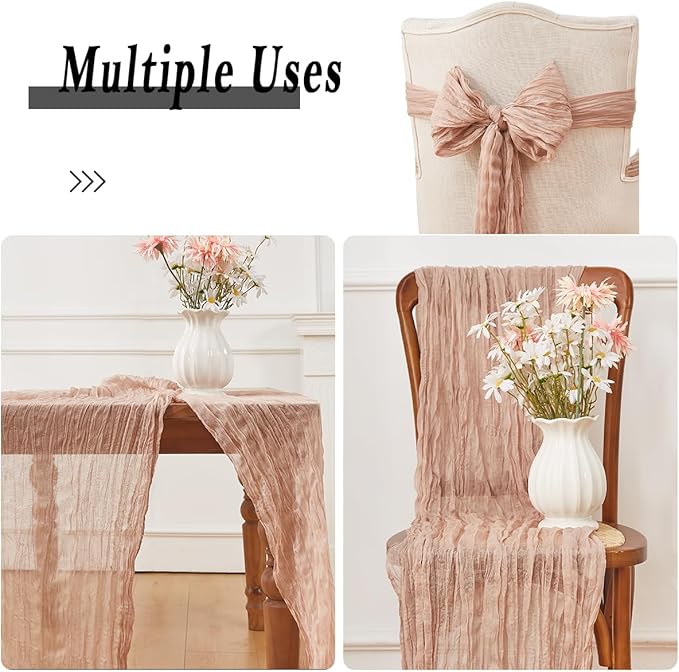 Nude 12 Pack Cheesecloth Table Runner 120 Inch 10 FT Boho Rustic Gauze for Wedding Baby Shower Party Farmhouse Summer Home Decor Washable