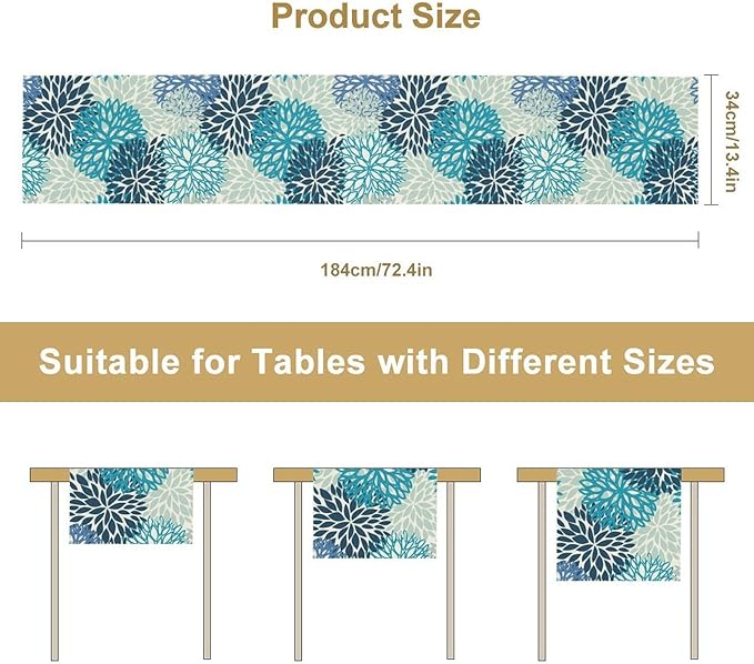 Floral Table Runner,Blue Flowers Print Spring Summer Table Cloth Kitchen Dining Table Home Party Decoration 13x120 Inch