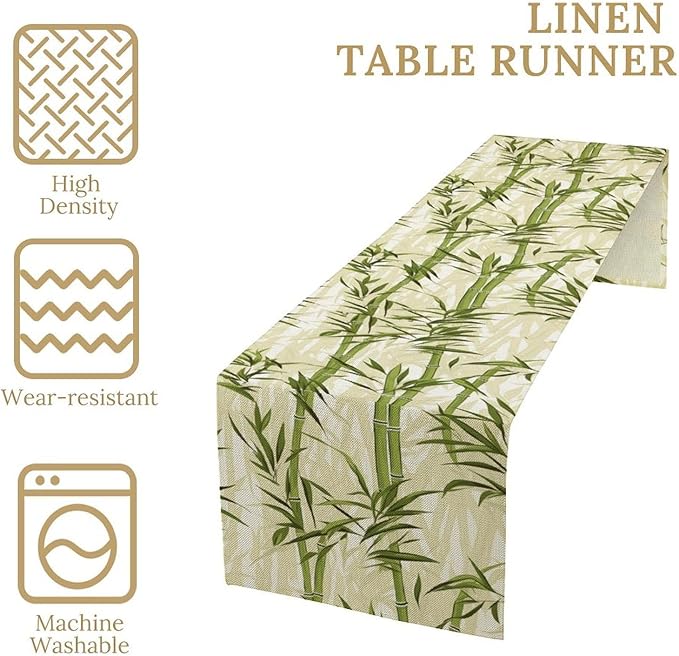 Bamboo Table Runner,Green Plant Leaf Pattern Table Cloth Kitchen Dining Table Home Party Decoration 13x72 Inch