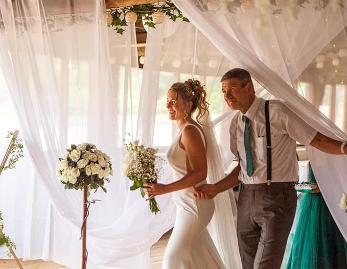 DUOBAO White Wedding Chiffon Ceiling 5x20FT Long Sheer Draping Fabric Photography Backdrops Soft Drapes Curtains for Weddings Arches Christmas Indoor Events, W 5' x L 20'-6 Panels, Snow