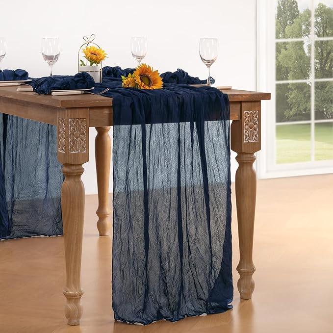 Navy Blue Cheesecloth Table Runner 4 Pack Fall Table Runners Boho Gauze 120 Inches Navy Cheese Cloth Fall Table Decorations for Thanksgiving Wedding Bridal Baby Shower Party Christmas Dinner