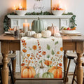 Fall Wildflowers Cotton Linen Table Runner for Dining Kitchen, Thanksgiving Pumpkin Outdoor Party Rustic Tablerunners Decoration, Botanical Floral Vintage Dresser Scarf Tablecloth Runners 13x60 Inches