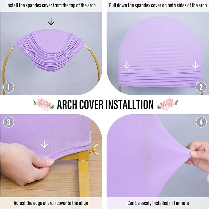 LEBENGURU Upgraded 6FT Wedding Arch Cover, Purple Spandex Fitted Arch Backdrop Cover, Round Top Chiara Stand Covers for Birthday Party Baby Shower Banquet Balloon Décor