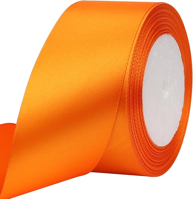 Orange Solid Satin Ribbon 2 Inch 25 Yards Solid Polyester Fabric Ribbon for Gift Wrapping Wedding Christmas Baby Shower Birthday Party Decoration Handmade Immortal Flower Craft