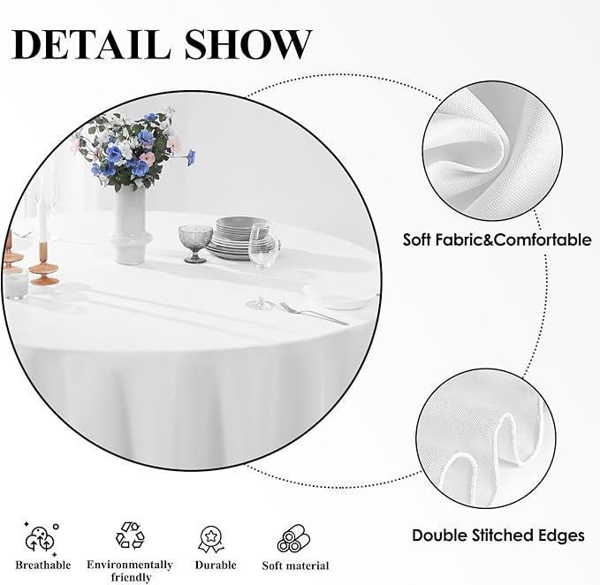 Round Tablecloth 8 Pack 90 Inch White Tablecloths Washable Decorative Linen Polyester Table Clothes Cover for Dining Table Banquets Buffet Parties and Wedding
