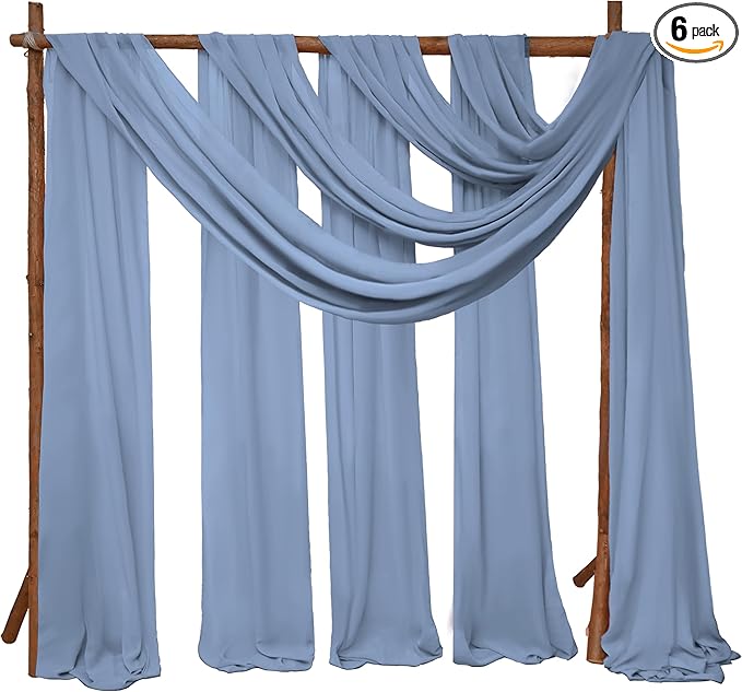 6 Panels Dusty Blue Wedding Arch Drapery 28" x 20Ft Wedding Arch Draping Fabric Chiffon Fabric Drape Backdrop Curtain for Nuptials Party Swag Ceremony Birthday Arbor Drapery Reception Ceiling Décor
