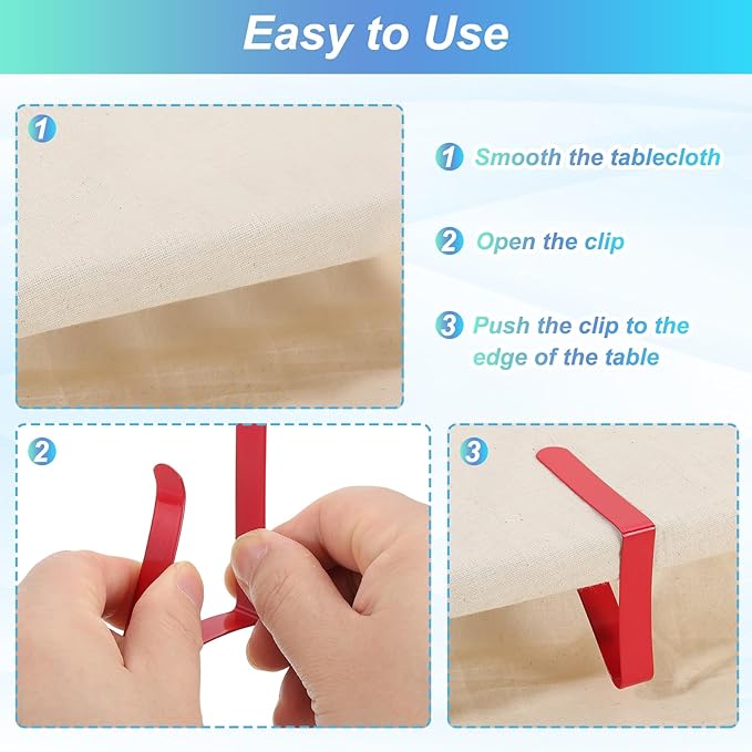 uxcell 8 Pack Tablecloth Clips, Stainless Steel Table Cloth Cover Clamps, 2.56" x 2.68" Windproof Holder Clips for Home Party Picnic Wedding Camping Dining Tables, White