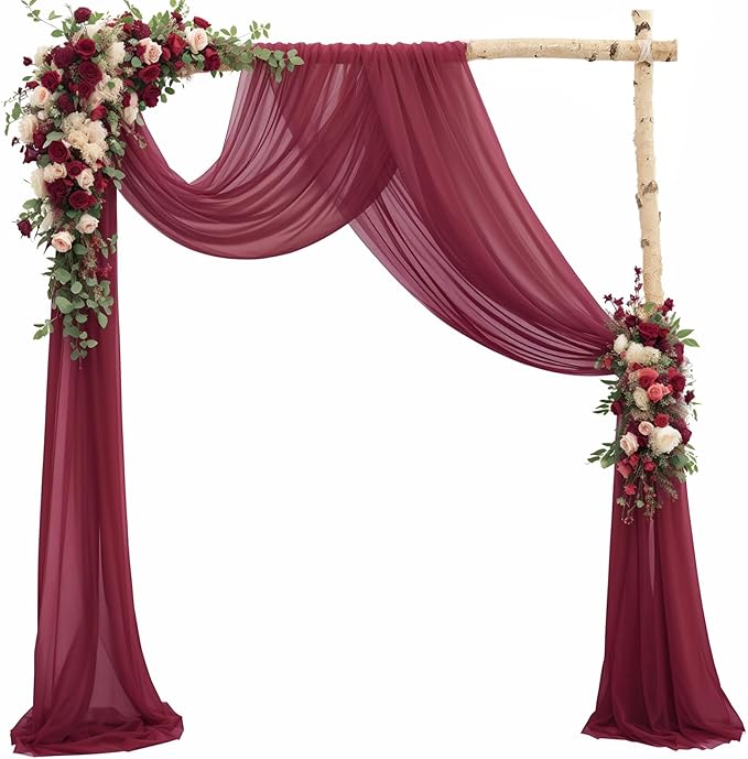 2 Panels Wedding Arch Draping Fabric Burgundy Sheer Backdrop Curtain Arch Drape for Wedding Ceremony Reception,Bridal Shower Party Decorations 28" X 19ft