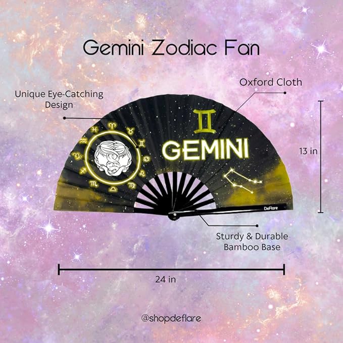 DeFlare | Cosmic Zodiac Rave Fan | Zodiac Sign Hand Fan | Astrology Rave Fan | Hand Fan | Large Rave Fan | Large Clacking Fan