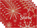 Artoid Mode Red Snowflake Let It Snow Winter Placemats for Dining Table, 12 x 18 Inch Seasonal Christmas Washable Table Mats Set of 4