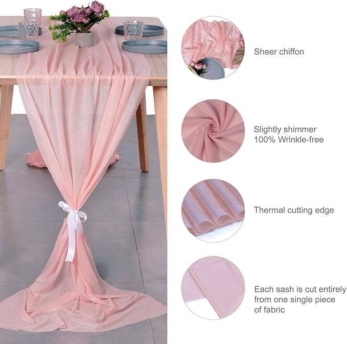 MDS Halloween Chiffon Table Runner - 15 Pack, 29 x 170 Inches, 14ft Each - Sheer Spooky Table Runners for Haunted House Parties, Trick-or-Treat Tables, Witchy Décor, Wedding & Events - Dusty Rose
