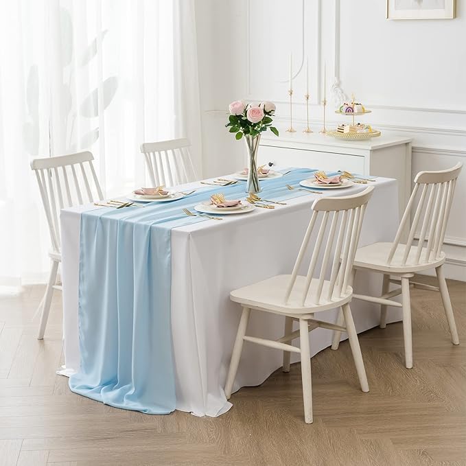 6Pack 9ft Chiffon Table Runner 14x108 Inch Sheer Romantic Table Runner for Wedding Birthday Party Bridal Shower Outdoor Decoration-Blue Mist