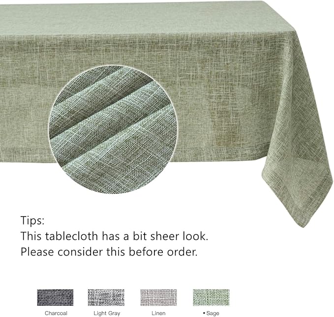 maxmill Flaxy Faux Linen Table Cloth with 2-Tone Slubby Texture Wrinkle Resistant Anti-Shrink Soft Tablecloth for Kitchen Dining Tabletop for Buffet Banquet Parties Rectangle 52 x 70 Inch Sage