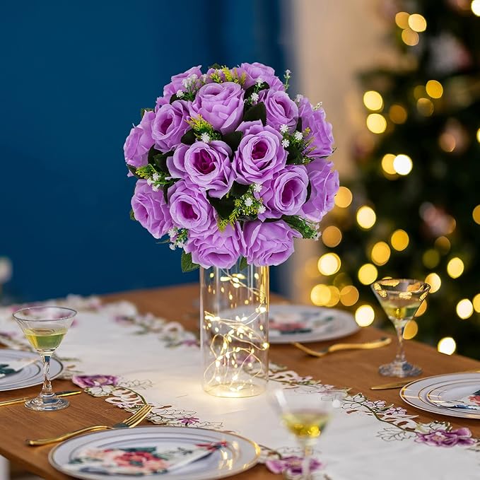 BLOSMON Flower Balls Wedding Rose Centerpieces: 10 Pcs Lilac Fake Flowers Lilac Kissing Balls Decor Lilac Artificial Floral Arrangements Flower Bouquet of Roses Home Party Table DIY Decorations
