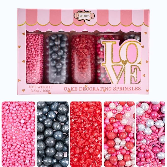 Confect Casino Night Sprinkles Mix – Silver Disco Balls, Black Pearl Dragees & Sparkling Blush Pink, Silver & Deep Red Sugar – Assorted Pack of 5 Edible Sprinkles for Cake & Cupcake Decorating, Parties & Baking Decor | Vegan, Gluten-Free, Nut-Free, Soy...