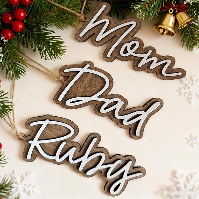 1Pcs Personalized Christmas Stocking Name Tags Custom Wooden Stocking Name Tag Customized Letters Tags Custom Xmas Stockings Hanging Tag Gifts for Christmas Stockings