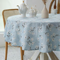 Pastoral Round Tablecloth - 60 Inch Dia. - Linen Fabric Table Cloth - Washable Table Cover with Dust-Proof Wrinkle Resistant for Restaurant, Picnic, Indoor and Outdoor Dining, Floral (Light Blue)