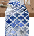 Blue Morocco Plaid Cotton Linen Table Runner for Dining Kitchen, Wedding Outdoor Party Tablerunners Decoration, Distressed Abstract Painted Vintage Dresser Scarf Coffee Tablecloth Runners 13''x120''