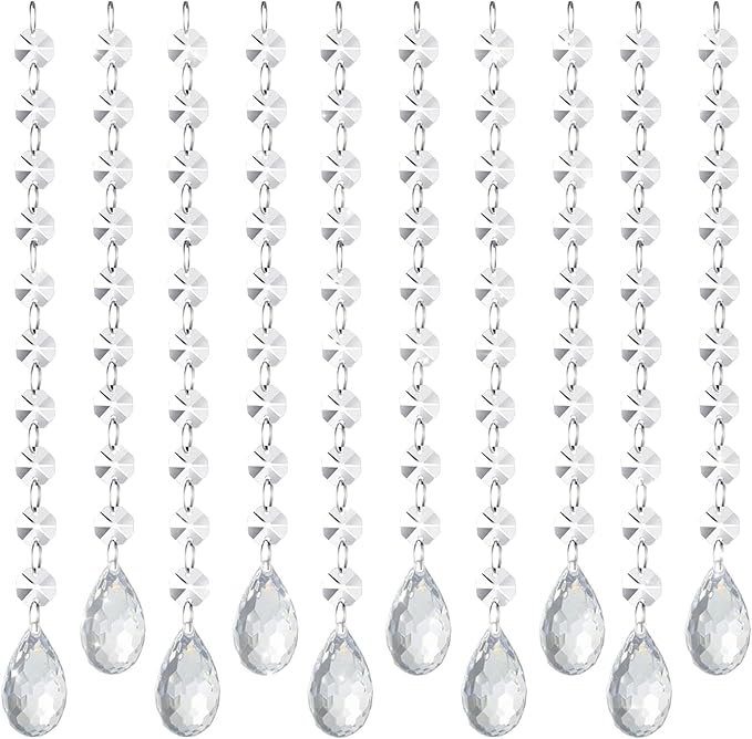 10 PCS Crystal Garland Strands, 33ft Hanging Crystal Strings for Window Curtains Doorway Decorations, Acrylic Clear Water Drop Crystal Ornaments for Christmas Tree, Wedding Party Home Chandelier Decor